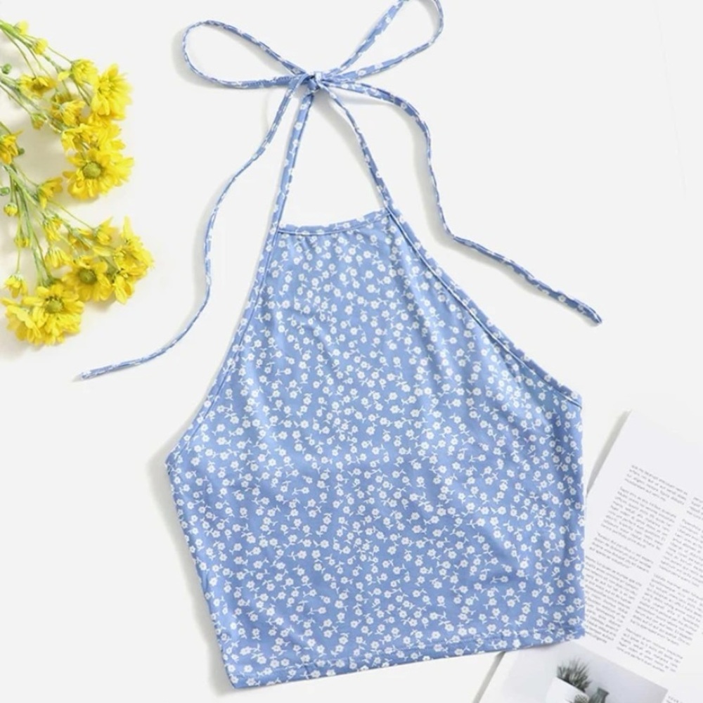 Blue floral halter top